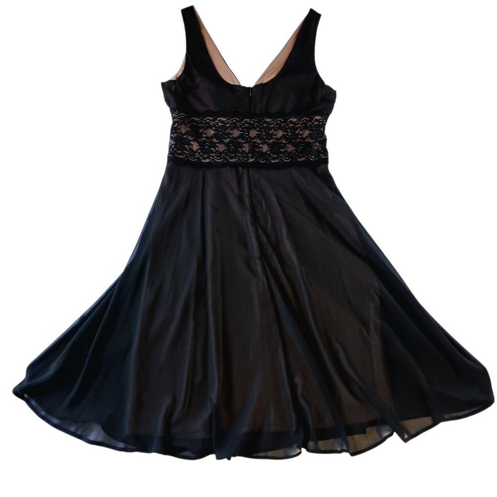Y2K Dark Croquette Midi Cocktail Dress Lace Sheer Chiffon Black Size 12 - Picture 6 of 11